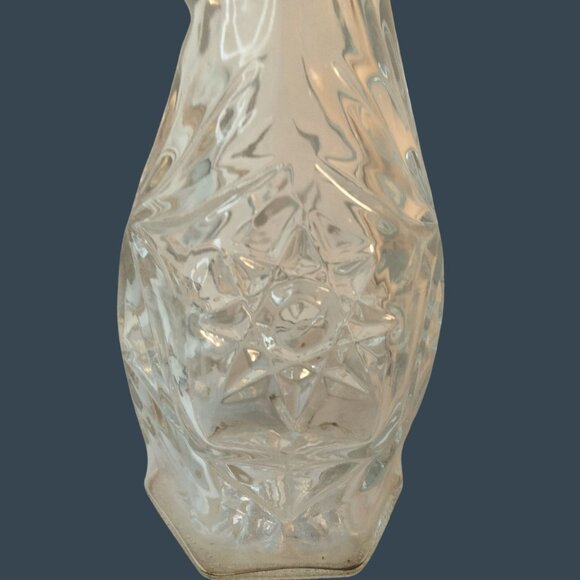 Vintage Clear Glass Cruet Bottle With Stopper Handle Decorative Starburst Floral - Picture 5 of 10